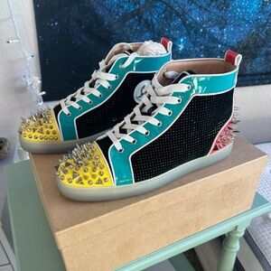 Christian Louboutin Size 44 (10.5-11) Yellow, Teal, Pink.